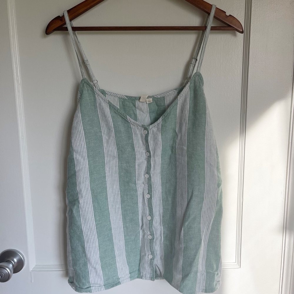 Treasure & Bond Linen Blend Teal & White Striped Tank Top